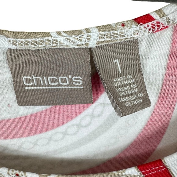 Chico's White Tan Red Patterned Sleeveless Stretchy Nylon Tank Beachy Summer M - Picture 3 of 5